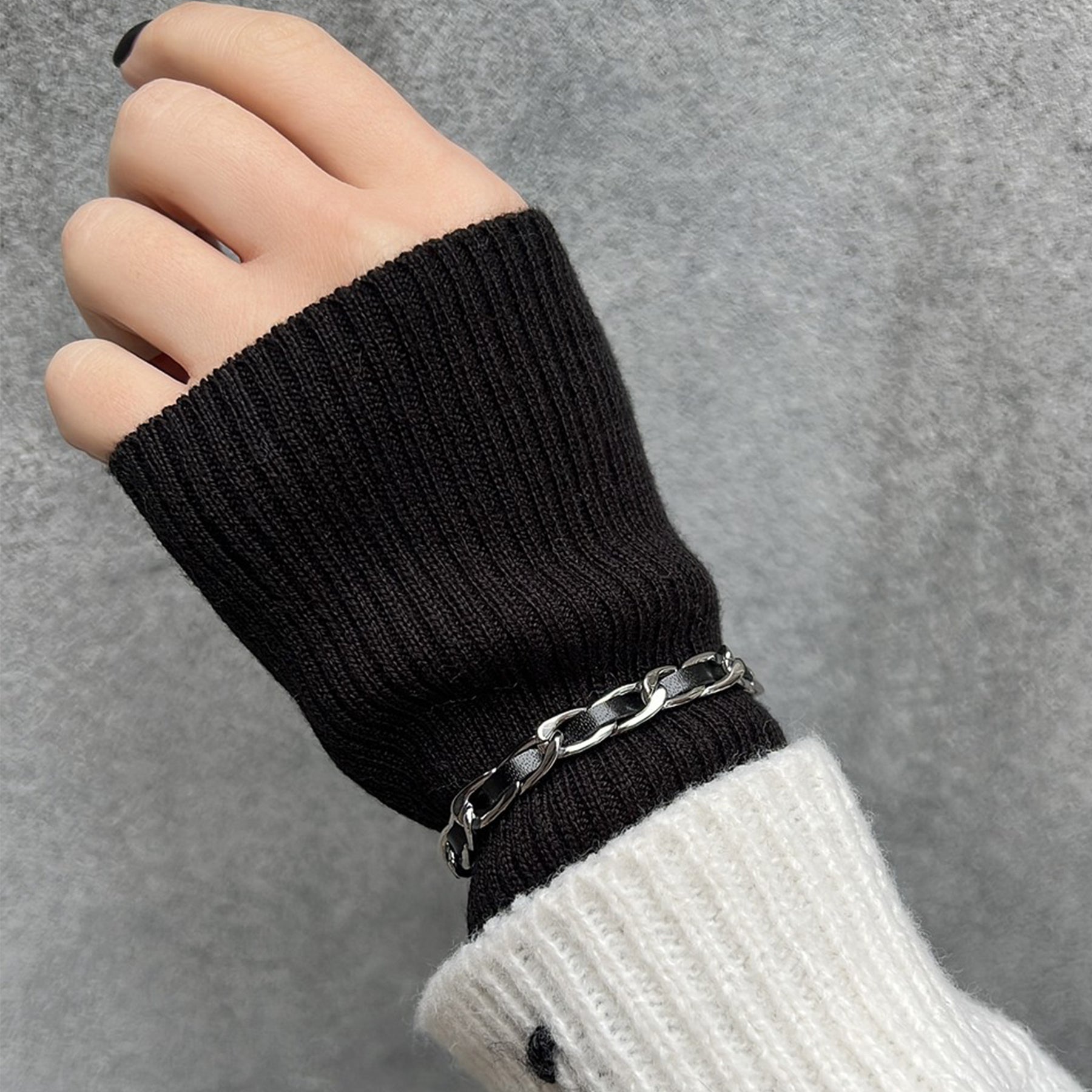 316L フェイクレザーチェーンブレスレット