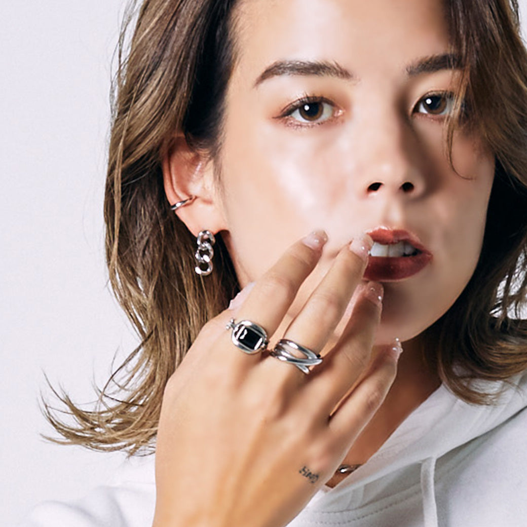 S925 ブラックスクエアストーンリング